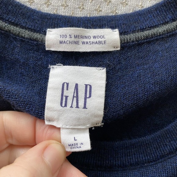 GAP Merino Wool Sweater Crew Neck Pullover Large blue Lightweight preppy - Picture 3 of 7